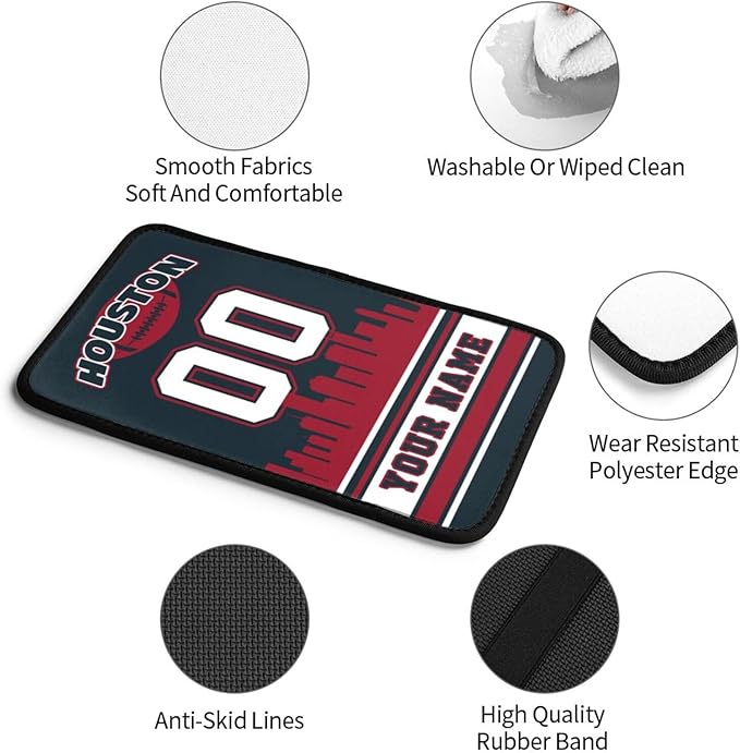 Custom Houston Car Armrest Covers Personalized Football Style with Name Number Customized Auto Center Console Pad Car Handrail Box Cushion for Most Vehicle Decor Accessories, Fans Gift