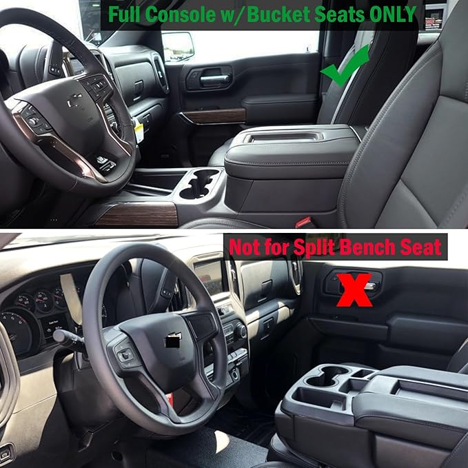 Zxiaochun Center Console Armrest Box Organizer Tray for 2019-2022 Chevy Silverado/GMC Sierra 1500 and 2020-2023 Silverado/Sierra 2500/3500 HD Accessories (Full Console w/Bucket Seats ONLY) Black Trim
