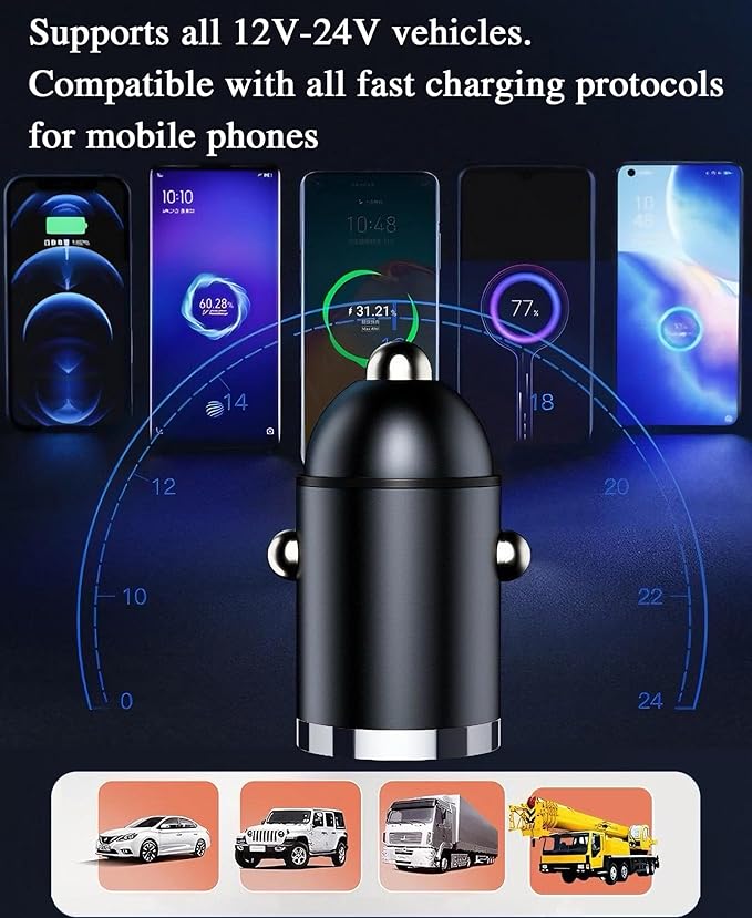 130W Mini Car Charger+3in1 USB Cable Fast Charging[QC100W+PD30W] Invisible Flush Fit Cigarette Lighter Adapter with Type C Cable,Dual Port for iPhone iPad Samsung MacBook Laptop Dashcam