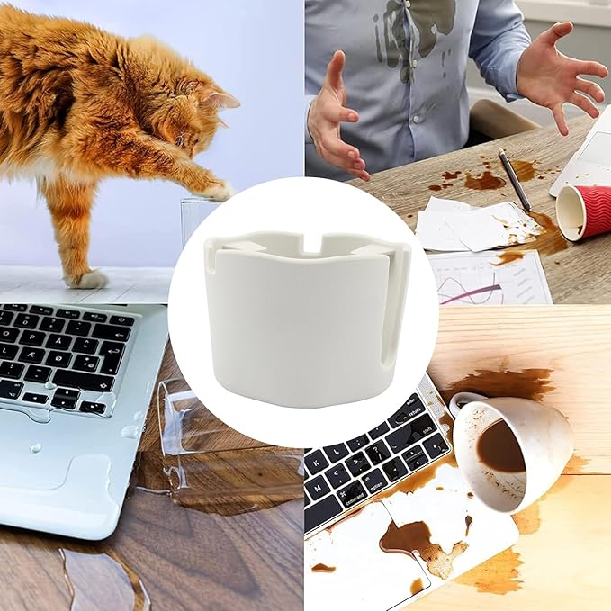 Anti-Spill Cup Holder, FINTHECH Desk Cup Holder,Silicone Suction Cup Holder for Smooth Flat Desk，Holds Cups (White).