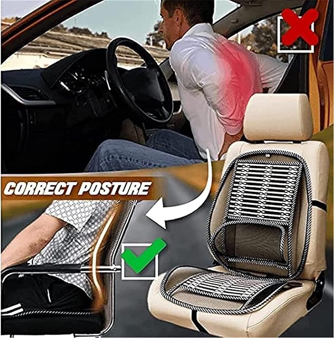 Bamboo Car Seat Pad, Car Seat Office Chair Bamboo Chip Cover Cushion, Breathable Lumbar Cushion Mesh Support Cushion Pad Supplies Waist Protection(Basic)