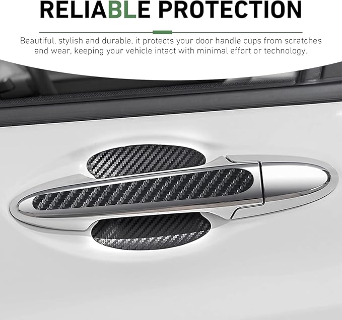 8 PCS Car Door Handle Bowl Sticker, Carbon Fiber Leather Cars Handle Scratch Protectors, Self-Adhesive Door Handles Bowl Decor Decal, Universal for Most Cars (Black)