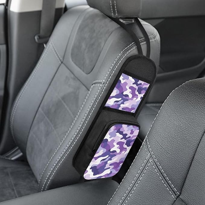 Purple Camo Car Seat Side Storage Organizer Front Seat Organizer Universal Car Storage Organizer, Car Interior Accessories for Women Men