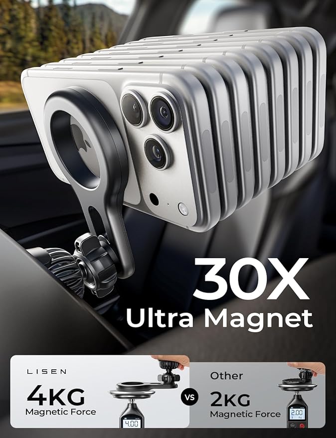 LISEN for MagSafe Car Mount, 2026 Magnetic Phone Holders for Car Air Vent Phone Mount [Ultra-Magnetic] Hands Free Cell Phone Holder Car Accessories Gifts for Men Women fit iPhone 17 16 15 14 13 12 Pro