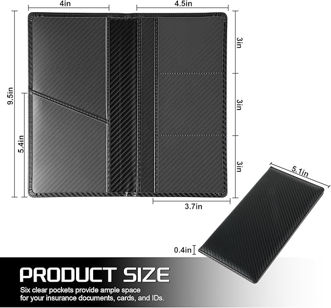 JUSTTOP 1Pack Car Registration and Insurance Holder,Car Document Holder for Cards License with Magnetic Shut,Vehicle Glove Box Car Organizer for Documents, Cards, License(Carbon Fiber Black)