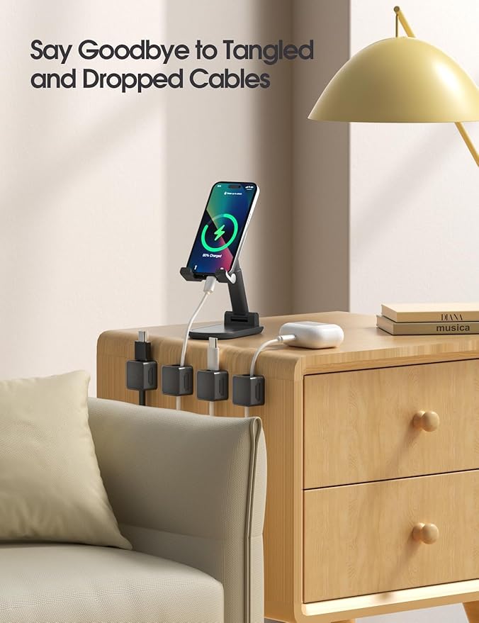 10 Pack Magnetic Cord Organizer Holder, Adjustable Cable Clips, Strong Adhesive Desk Cable Management Clips for Nightstand, Office, Car, Easy Open Design for Tidy Wire Organization