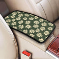 Center Console Cover Sage Green Daisy Middle Console Armrest Lid Hippie Floral Flower Arm Rest Pad Protective Cover for Vehicle SUV Truck Sedans