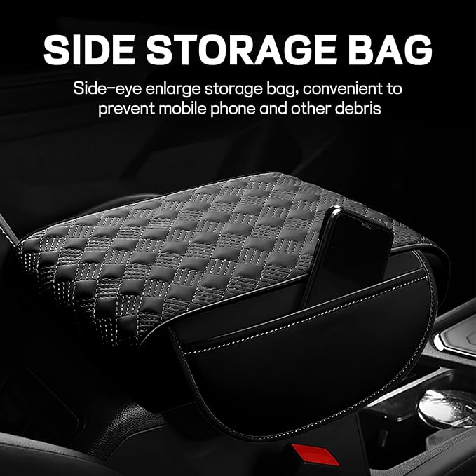 Hbxdeco Car Armrest Cushion, 12.2"×8.3" Leather Auto Memory Foam Center Console Pad with Storage Pocket, Waterproof & Anti-Scratch Elbow Pillow Armrest Seat Box Protector, Universal Fit (Black)