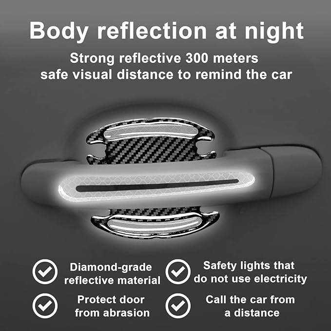 8Pcs 3D Door Handle Cup Protector, Reflective Stripe Stickers, Anti-Scratch Universal Protector, Suitable for Cars, Trucks, SUVs (White)