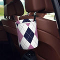 Purple White Argyle Car Trash Can Garbage Cans Foldable,Cute Hanging Car Organizer and Storage Bag Leak Proof, Auto Back Seat Trash Bin Universal for Truck, SUV, Outdoor Travel