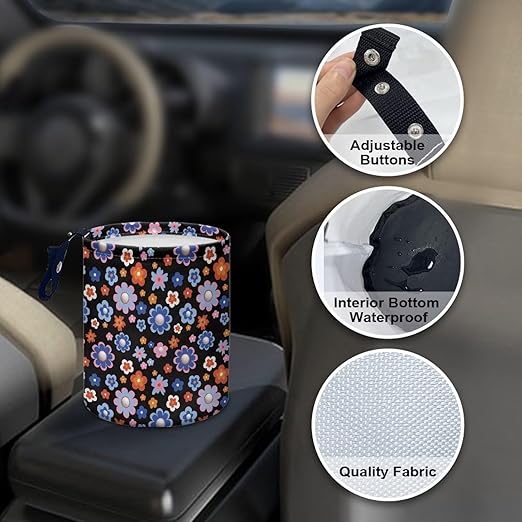 Brosoneto Groovy Hippie Flower Collapsible Trash Can for Cars, Family Gatherings, Camping - Easy to Clean Car Garbage Accessory