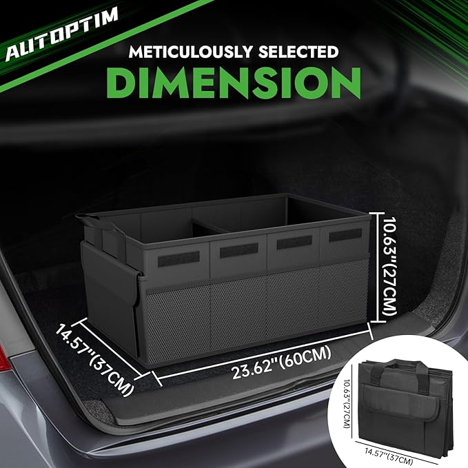 AUTOPTIM Car Trunk Organizer - 60L Collapsible Car Organizer with Non Slip Bottom for Groceries, Trunk Storage with Base Panel for SUV Sedan Van, 2 Compartments (Black, Large)