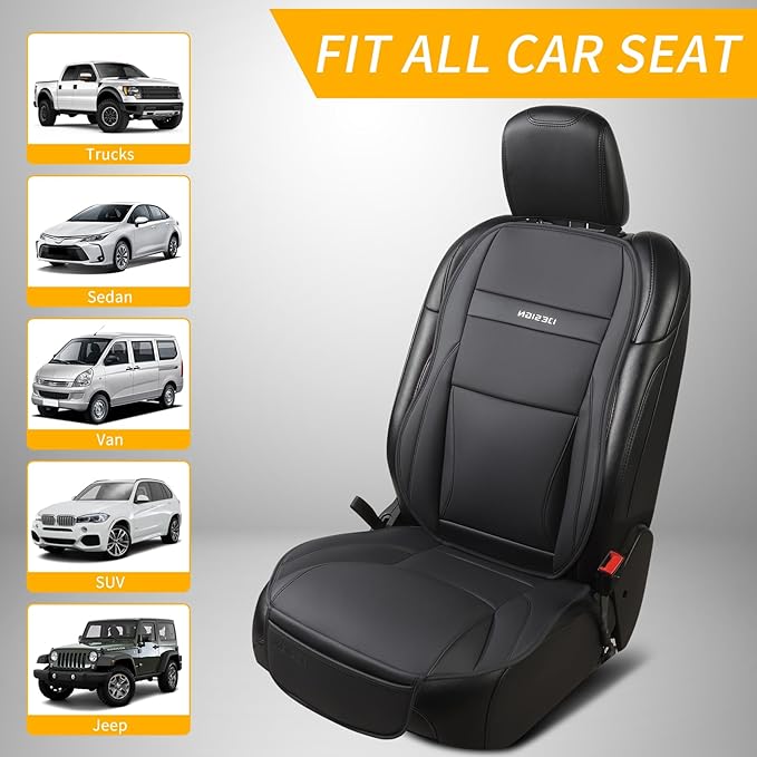 Gripure Car Seat Cover Protector for Front Seats – Waterproof, Breathable Faux Nappa Leather, Airbag Compatible, Dual Support for Waist & Legs, Universal Fit for Sedans, SUVs, Pickups (2pcs, Black)