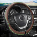 Leather Steering Wheel Cover, Soft Breathable Anti-Slip Protector for Car, Truck, SUV - Universal Fit 15 Inch for Women and Men (Black/Coffee)