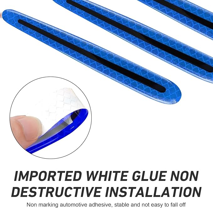 WZP 8PCS Car Door Handle Scratch Protectors, 3D Carbon Fiber Door Handle Scratch Protector Cover, Anti-Scratches Safety Reflective Strips, Universal Car Exterior Accessories for Most Vehicles (Blue)