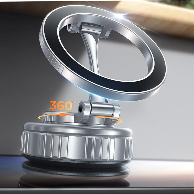 Haassue 2026 Upgraded Vacuum Magnetic Car Phone Holder [89+LBS Suction/2800gf Magnet], Suction Cup Phone Mount, Ultra-Strong Magnetic Stand for Car/Mirror/Gym/Kitchen/iPhone17 16 15 14 13 12, Silver