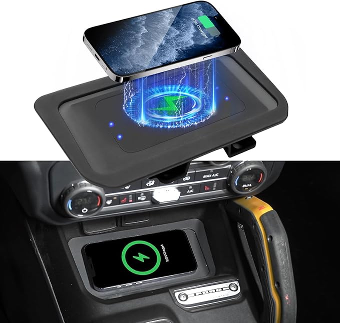 20W Wireless Charging Pad fit for Ford Bronco 2021 2022 2023 2024 2025 2/4-Door Console Wireless Charger Fit for Bronco Accessories Metal Heat Dissipation Without Noise