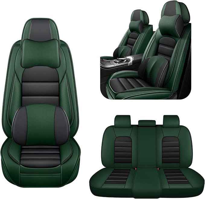 AREKA 5 Car Seat Covers for Subaru Crosstrek 2016-2026 Breathable Leather,Waterproof Car Seat Protectors with Comfort Headrest Pillows,Automotive Vehicle Cushion with Storage Pockets (Luxury,Green)