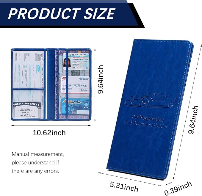 Peisicne Car Registration and Insurance Card Holder for Women Men, Dark Blue Glove Box Paperwork Organizer with Magnetic Buckle for Easy Access and Protect Documents and Various Cards in Vehicle