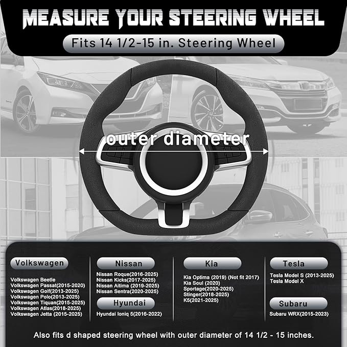 SEG Direct D Shaped Steering Wheel Cover for 14.5-15 inch Flat Bottom Wheels, Breathable Perforated Microfiber Leather, Anti-Slip Grip, Universal Fit for Cars & SUVs, Black and Gray