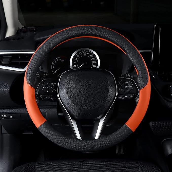 Auto Car Leather Steering Wheel Cover Anti Slip Wrap 15" (Orange)