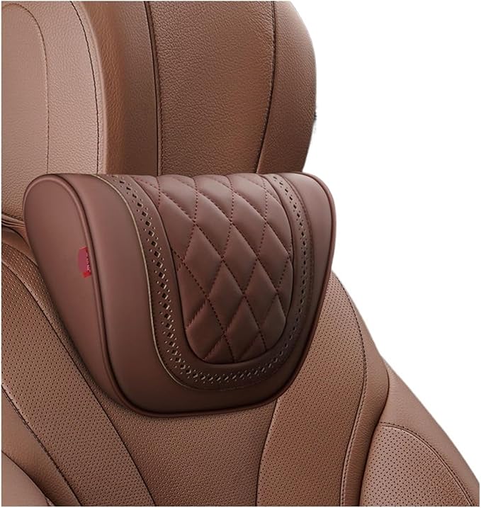 Car Headrest Neck Pillow Soft Leather Fit for Seat Back Support Lumbar Pillow Car Travel Rest Cushion Accessories(Beige-1 Set)