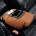 wuyaoyao Car Center Console Cover, 13.39"×8.27"×3.15" Leather Car Armrest Cover with Pocket & Tissue Box & Cup Holder, Multifunctional Auto Armrest Cushion Pad, Universal Car Accessories (Coffee)