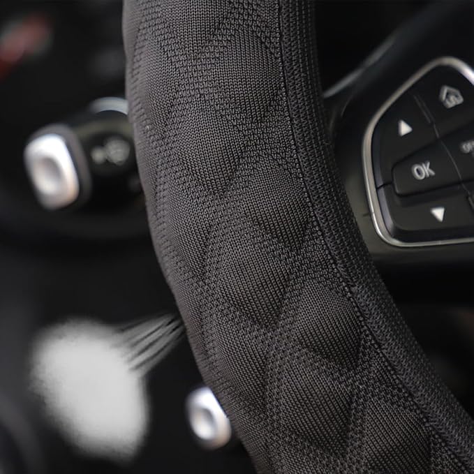 zipelo Elastic Stretch Steering Wheel Cover, Microfiber Breathable Ice Silk, Universal 15 Inch Anti-Slip Car Steering Wheel Protector, Warm in Winter and Cool in Summer, for Men and Women (Black)