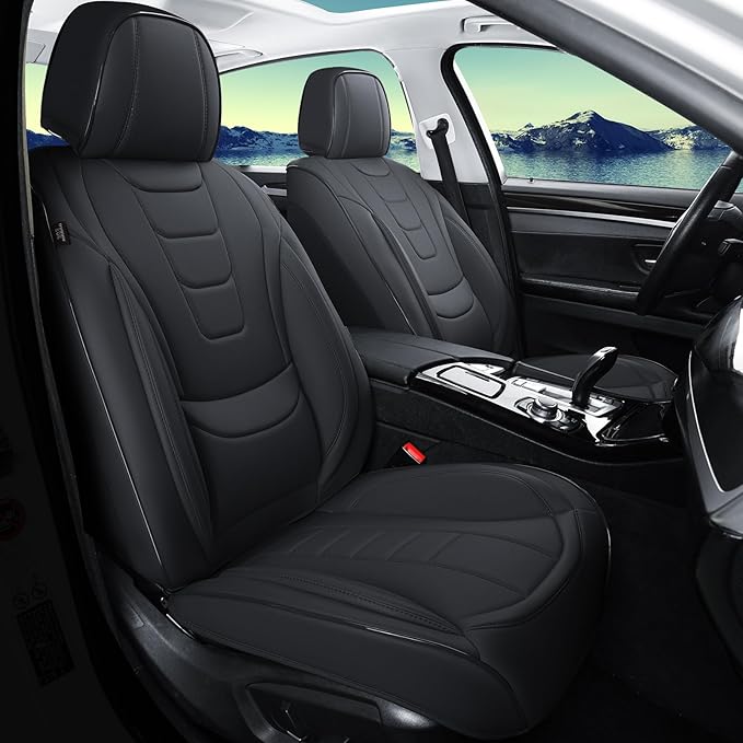 Car Seat Covers for Full Set – Waterproof & Breathable Faux Nappa Leather, 360° Wrap Design, Airbag Compatible, Lumbar Support, Perfect for Drivers With Back Pain From Sitting Too Long – Black