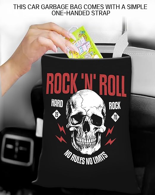 ANKVRP Car Trash Can, Durable Hanging Car Trash Garbage Bag, Cute Automotive Garbage Cans Organizer, Black Rock Skull