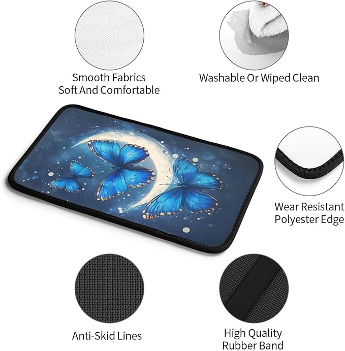 Universal Car Center Console Cushion Pad, Blue Butterfly Moon Soft Waterproof Car Center Console Cover Auto Armrest Seat Box Cover Protector for Most Vehicle SUV Truck Car