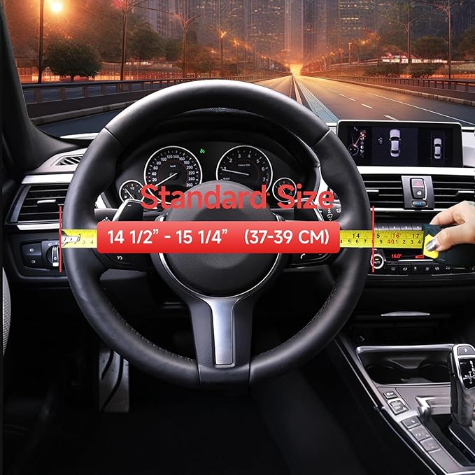 Diamond Steering Wheel Cover ，with Bling Crystal Rhinestone,Delicate and Anti-Slip Sparkly Sedan Steering Wheel Cover ，Adaptable to 14.5-15 inches Car Wheel Protector for Women Girl ，Black & Red
