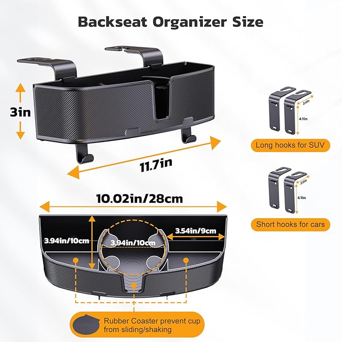 Car Headrest Cup Holder for Back Seat Organizer for Multi-Hanging Snack Storage Box with Strong Hooks for Kids and Uber Backseat Passengers Share Rid for Travel Accessories