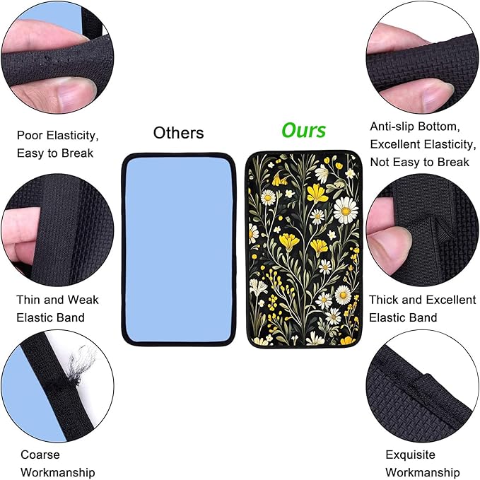 JANENFNA Car Armrest Cover Pads Universal Fashion Cute Auto Center Console Armrest Cover Pad with 2PCS Car Coasters Soft Waterproof Car Armrest Seat Protector for Women,Yellow Flower