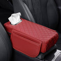 Rneswi Car Armrest Cover Leather Car Console Covers Box Pad with Pocket and Tissue Box Arm Rest Cover for Car for SUV Truck Sedan Vehicle (Favor-red)