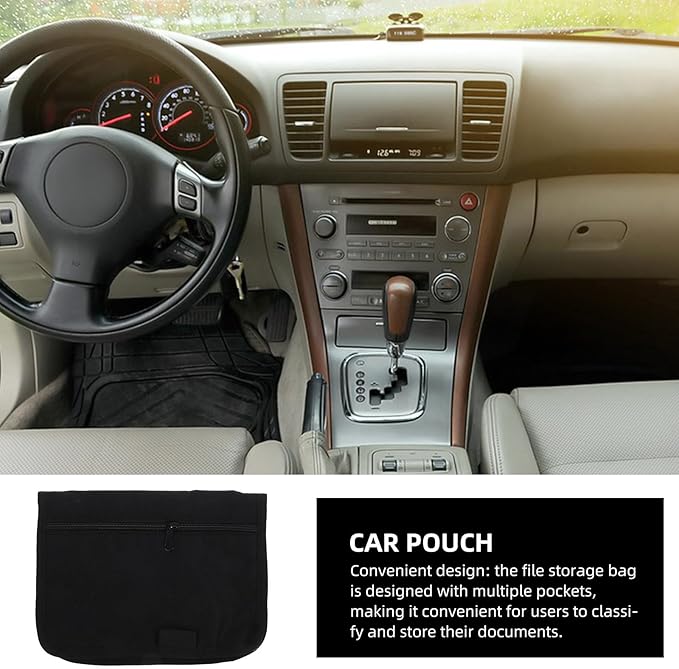Car Storage Pouch with Multiple Oxford Fabric Pockets, Portable Black Glove Box Organizer for Automotive Document, Owner’s Manual, and File Storage