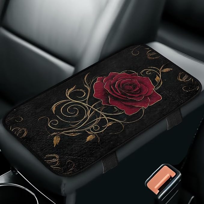 Bulopur Red Rose Car Center Console Cushion Pad Flannel Protect from Pet Claws Auto Armrest Console Cover Easy to Install 12.01 x 7.28 Inch Universal Fit for Auto Truck Van SUV