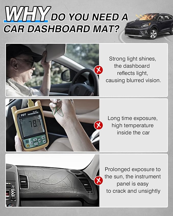 CARTIST Dash Cover Compatible with Kia NIRO 2017 2018 2019 2020 2021 2022 Dashboard Cover Mat Non-Slip Carpet Sunshield Glare UV Rays Protector