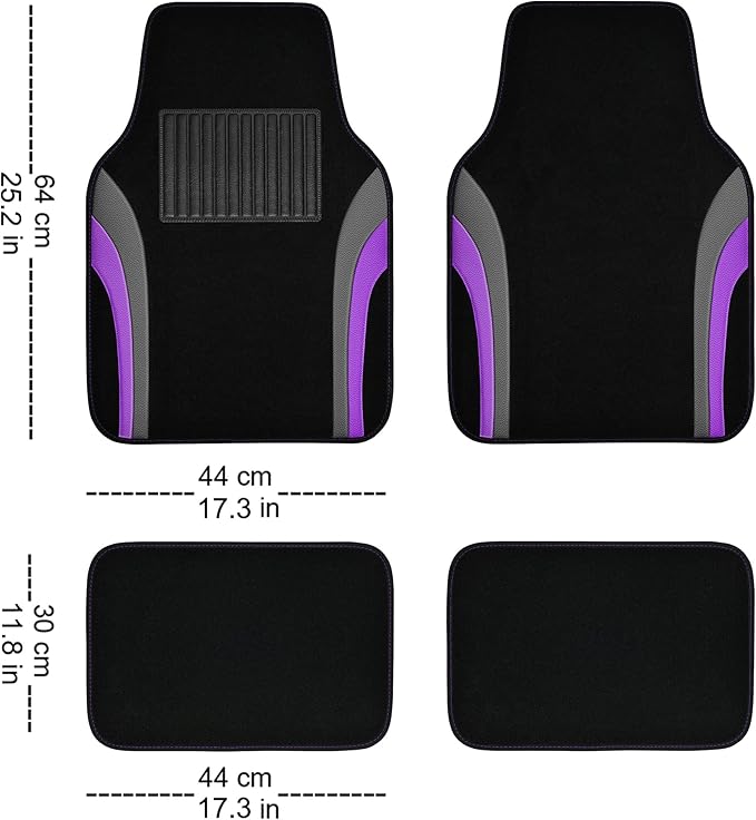 CAR PASS Leather Sporty Car Floor Mats Carpet,Universal Waterproof Automotive Floor Mat Fit for Sedans, Cars, Mid Trucks, Vans, SUV, Set of 4 (Black and Purple)