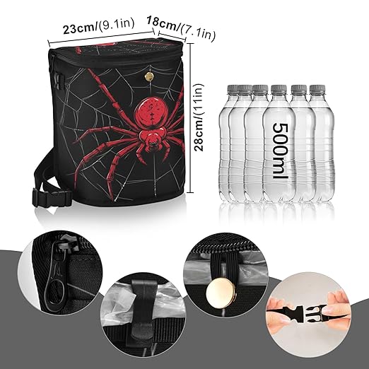 MNSRUU Car Trash Can with Lid, Red Spider on A Web Car Trash Bag Hanging Organizers and Storage for Front Back Seat, Leak-Proof Trash Bin