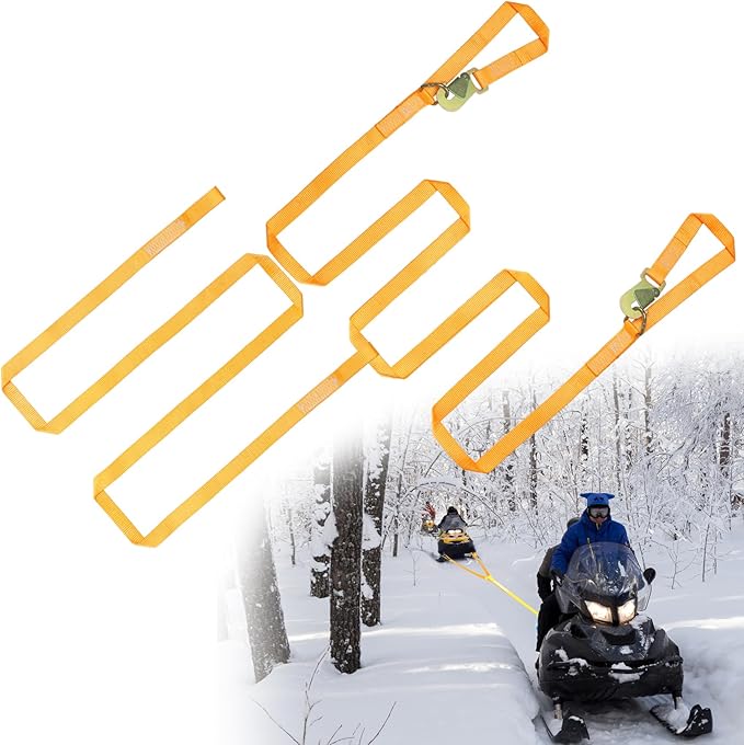 Extra Long Snowmobile Tow Straps, 4400lb Break Strength, 19ft Heavy Duty ATV Towing Rope with Hooks for Seld Snowboards Emergency Safety Tool, Snowmobiles Trailer Accessories Kit, Snowmobile Gear