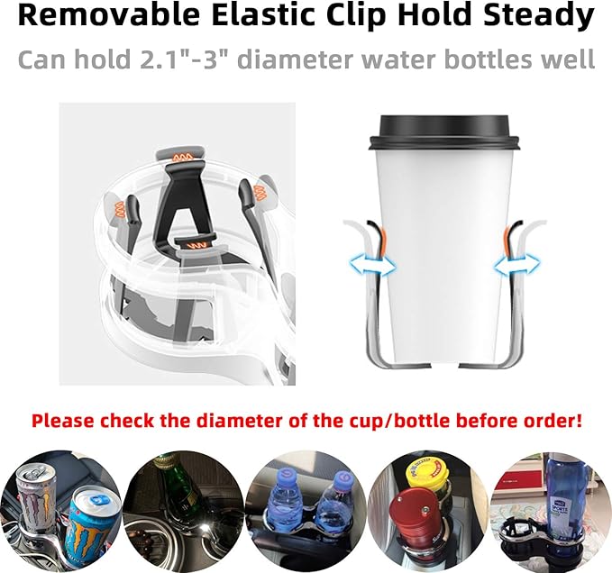 Car Cup Holder Extender with Adjustable Mounting Base - Cup Slot 1-2 Splitter Expander Organizer Fits Vehicle Boat Truck RV Holds Standard Drinks Water Bottles