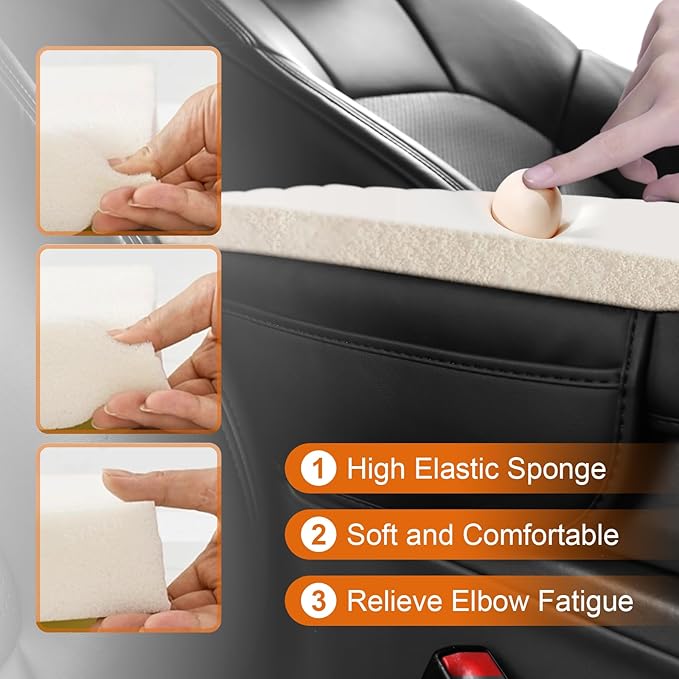 Center Console Armrest Cover for Toyota Camry 2007-2011 Accessories Arm Rest Pad Console Cushion Lid Middle Console Protector Black Leather with Pockets