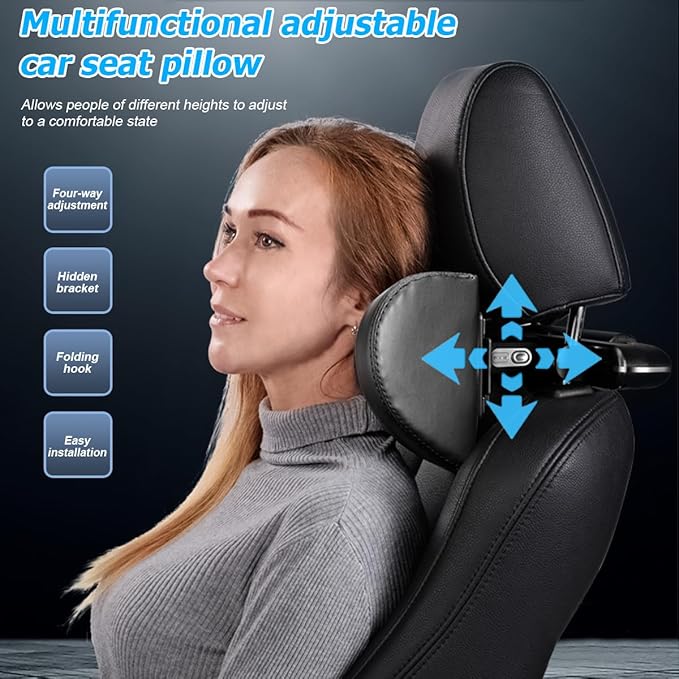 Mandark Car Neck Pillow, Memory Foam Vehicles Adjustable Support Headrest Pillow with Hook ＆ Tablet Phone Holder Mount, Multifunctional Auto Interior Accessories, Universal for SUV RV Truck (Beige)
