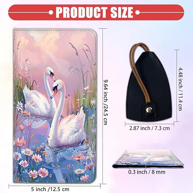 Car Registration and Insurance Card Holder for Women Men, Waterproof PU Leather Glove Box Car Organizer with Magnetic Shut, Vehicle Document Holder for Driver License,Cards, Swan Oil Painting