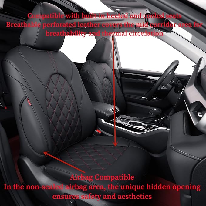 coverdream Grand Highlander Seat Covers for 2024 2025 2026 Toyota Grand Highlander SUV,2nd Row 40/60 Split,Fully Covered,Luxury Leather Car Seat Protector(Full Set,Black/Diamond)