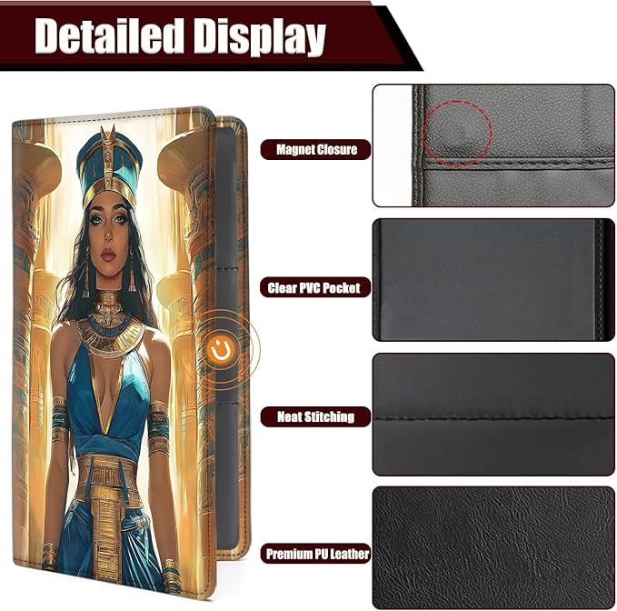 Car Document Holder with Magnetic Shut, Car Registration and Insurance Card Holder, Vehicle Glove Box Organizer Documents, Driver License, Auto Paperwork Organizer Wallet, Egyptian Queen Portrait