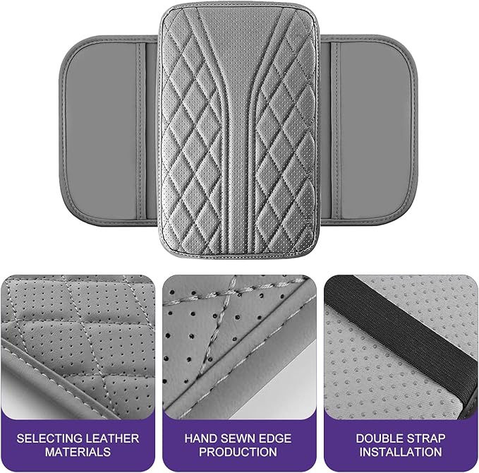 Cuymoap Car Armrest Cushion, Breathable Support Cover for Enhanced Elbow Comfort, Waterproof Anti-scratch Center Console Protector with Side Storage Pocket, Universal Slip-on Design for Car (Gray)