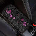 Pink Butterfly Leopard Print Soft Armrest Seat Box Cover Car Armrest Cushion Car Decor Protective Car Accessories Fit for Most Cars, Vehicles, SUVs