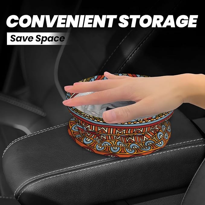 OEDTF Bohemia Car Trash Can,Car Accessories Waterproof Car Organizer Foldable Portable Trash Bin Can Be Hung on The Back Seat Garbage Can for Various Cars